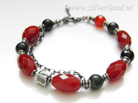 Edelstenen Armband met Carneool, Nefriet en Onyx
