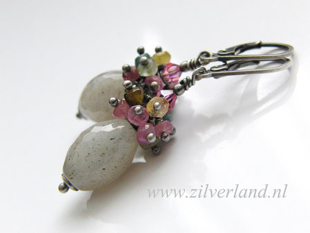 Handgemaakte Oorbellen met Labradoriet en Toermalijn