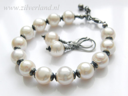 Handgemaakte Sieraden Set- Armband en Oorbellen met Parels