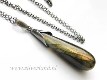 -Handgemaakte Zilveren Ketting met Labradoriet