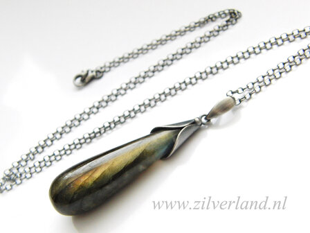 -Handgemaakte Zilveren Ketting met Labradoriet