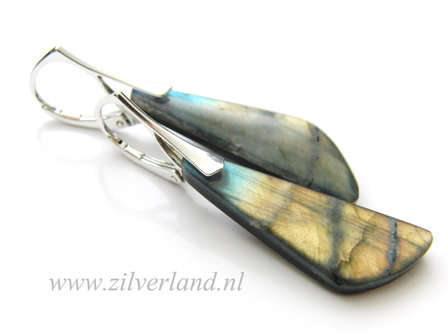 -Sterling Zilveren Oorbellen met Labradoriet en Obsidiaan
