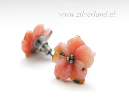 Handgemaakte Zilveren Oorstekers met Roze Opaal