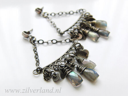 Zilveren Edelstenen Oorstekers met Labradoriet