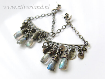 Zilveren Edelstenen Oorstekers met Labradoriet