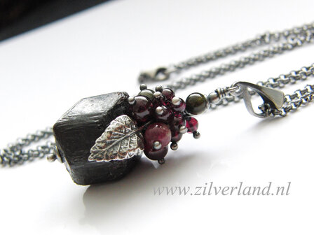 Handgemaakte Zilveren Ketting met Granaat en Toermalijn