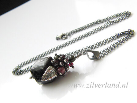 Handgemaakte Zilveren Ketting met Granaat en Toermalijn
