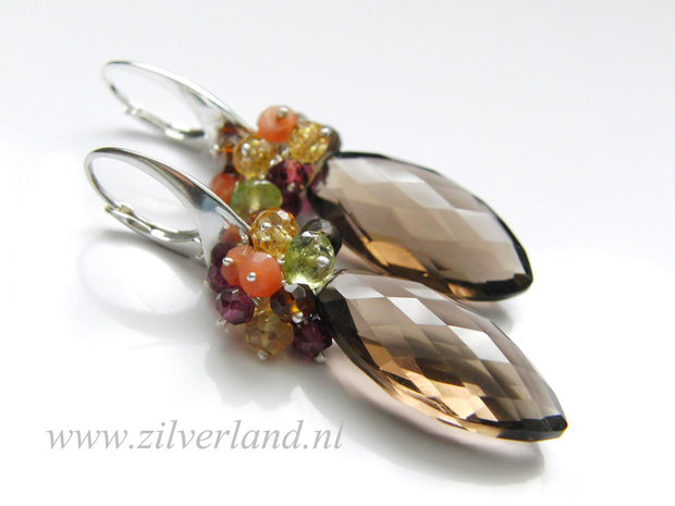 Sterling Zilveren Oorbellen met Rookkwarts Briolettes
