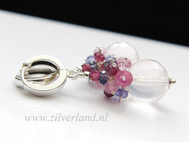 - Sterling Zilveren Oorbellen met Rozenkwarts Briolettes
