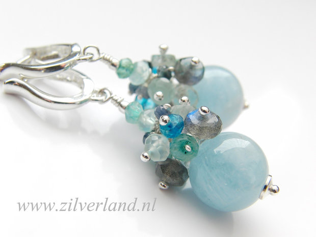 - Sterling Zilveren Oorbellen met Aquamarijn Edelstenen