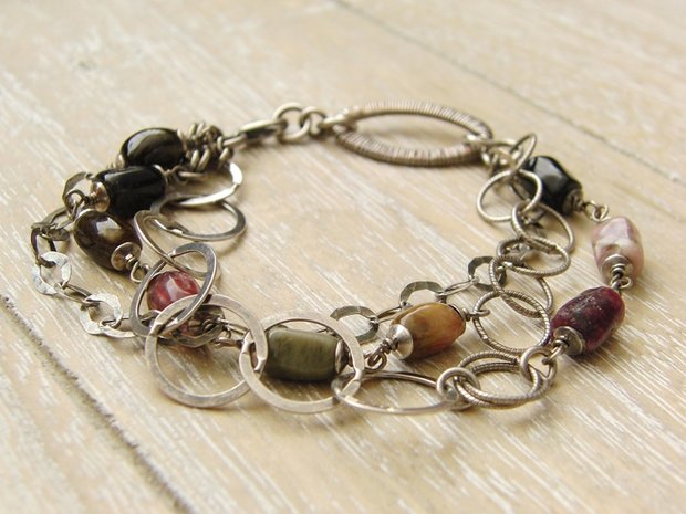 Zilveren Armband met Edelstenen "Toermalijnen Slang"