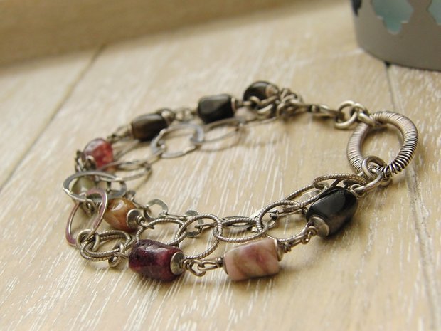 Zilveren Armband met Edelstenen "Toermalijnen Slang"