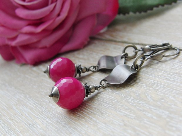 Oorbellen met Agaat Halfedelstenen "Magenta"