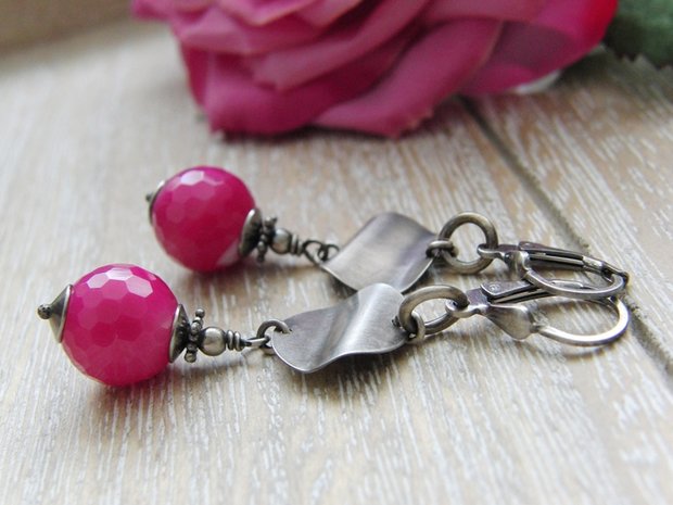 Oorbellen met Agaat Halfedelstenen "Magenta"