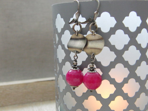 Oorbellen met Agaat Halfedelstenen "Magenta"