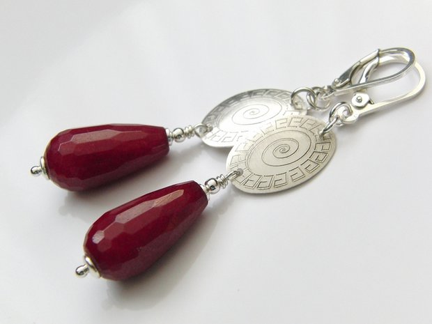 Zilveren Oorbellen met Jade Druppels