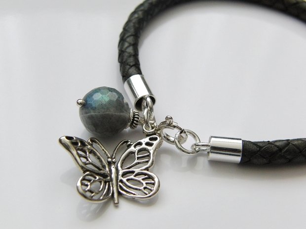 Leren Armband met Bedels "Labradoriet"