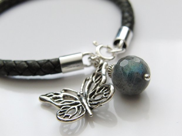 Leren Armband met Bedels "Labradoriet"