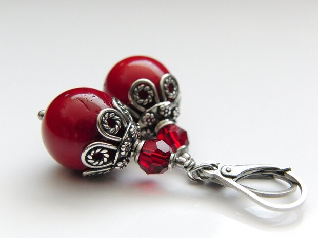Edelstenen Oorbellen met Koraal "Lady in Red"