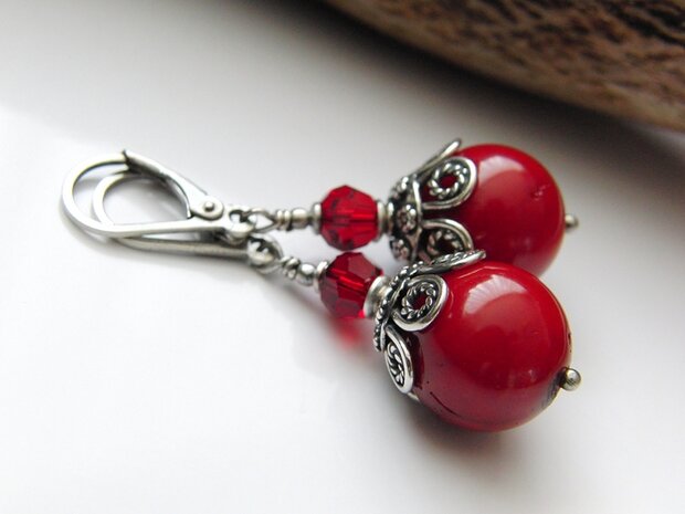 Edelstenen Oorbellen met Koraal "Lady in Red"