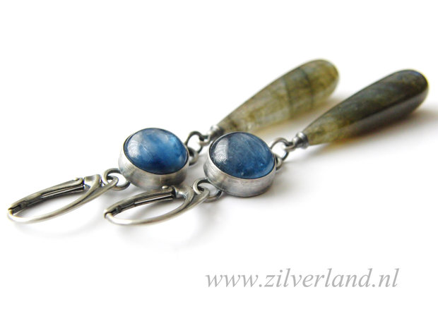 Handgemaakte Zilveren Oorbellen met Kyaniet en Labradoriet