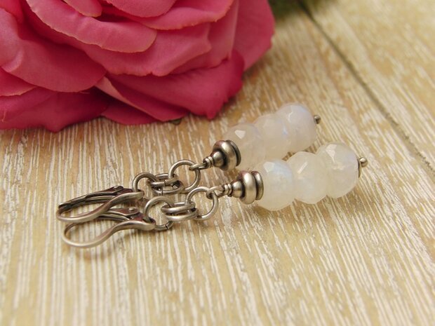 Edelstenen Oorbellen "Regenboogmaansteen in Oxide"