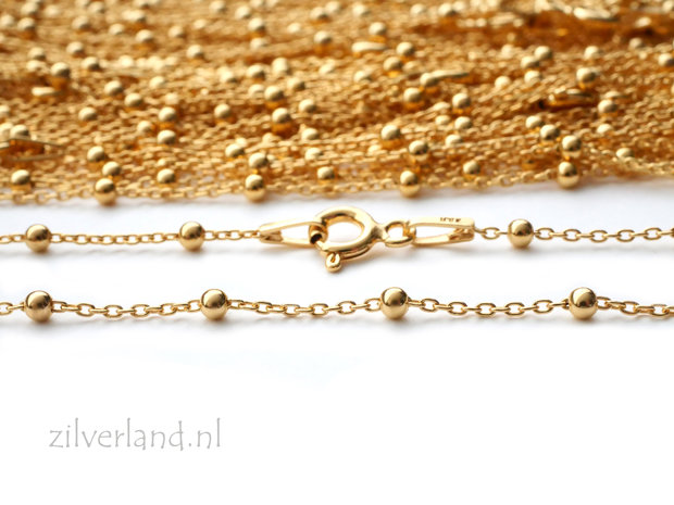 1,0mm Sterling Zilveren Collier Anker met Balletjes- 45cm, Verguld