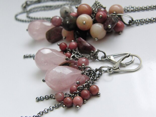 Zilveren Oorbellen met Rozenkwarts Edelstenen "Roze"