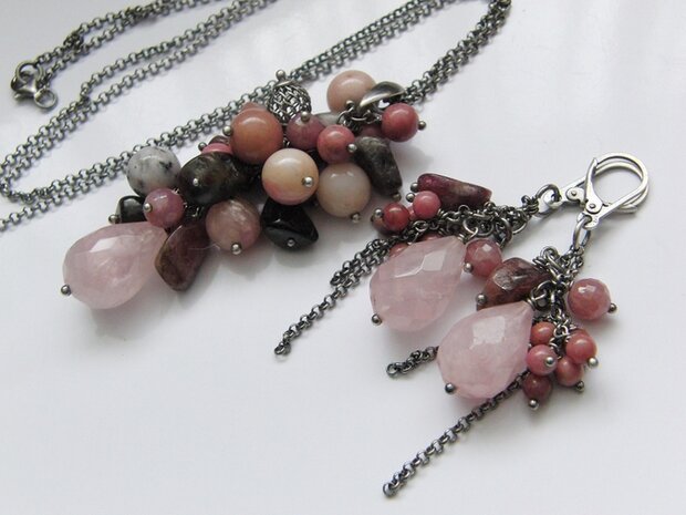 Zilveren Oorbellen met Rozenkwarts Edelstenen "Roze"