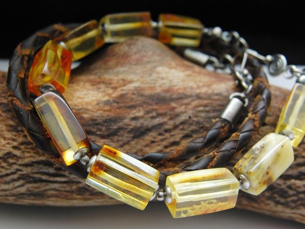 Zilveren Armband met Barnsteen "Barnsteen Kubussen"