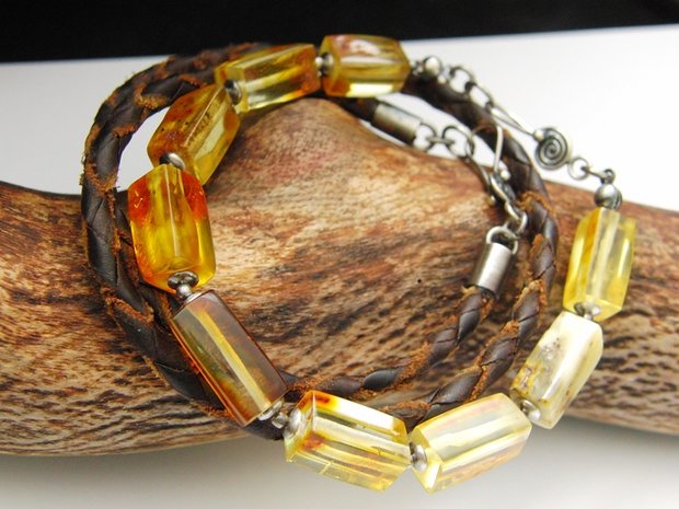 Zilveren Armband met Barnsteen "Barnsteen Kubussen"