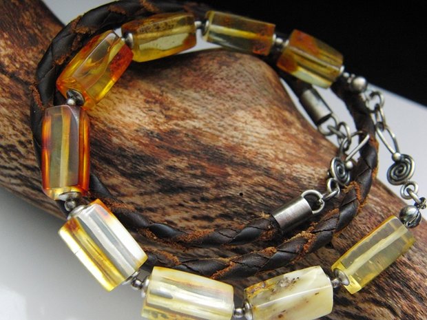 Zilveren Armband met Barnsteen "Barnsteen Kubussen"