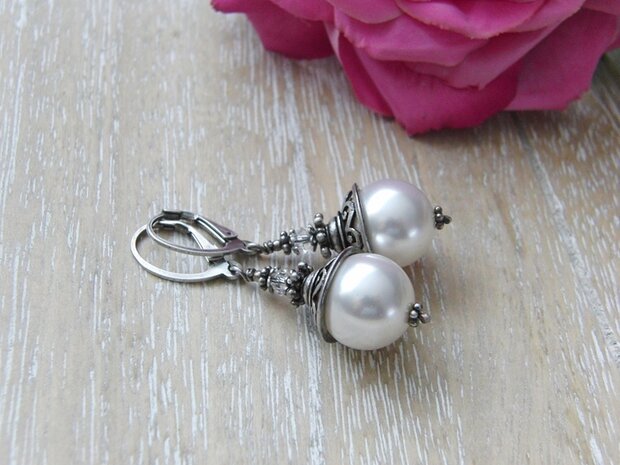 Zilveren Oorbellen met Swarovski Parels 
