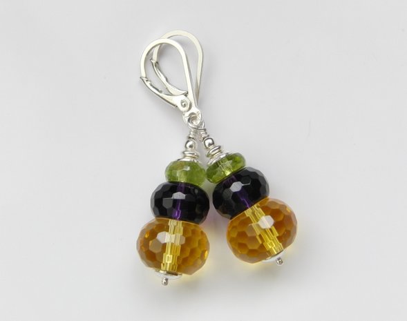 Zilveren Oorbellen met Citrien, Amethist en Peridoot "Perfect Match"