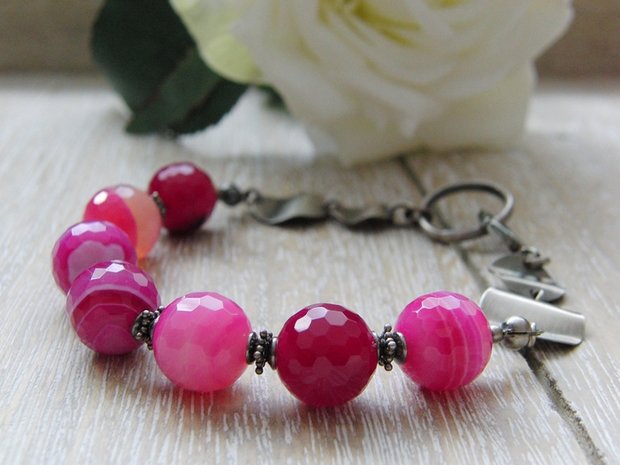 Armband met Agaat Edelstenen "Magenta"