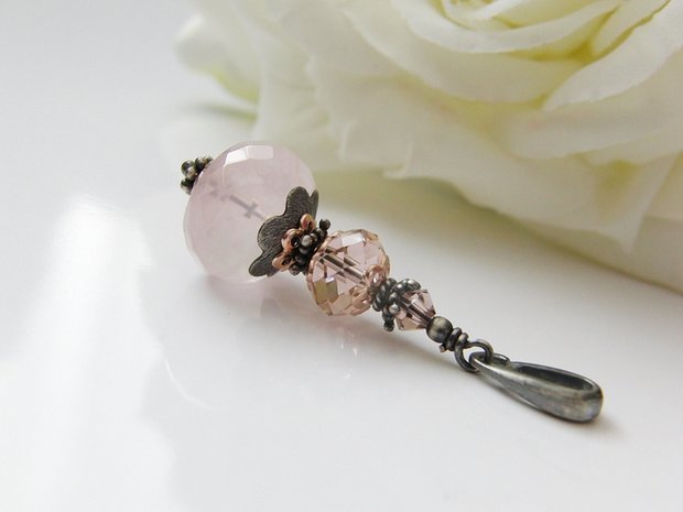 Edelstenen Sieraden Set- Armband, Oorbellen en Hanger "Roses" 