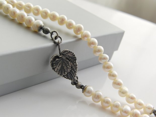 Zilveren Zoetwaterparel Ketting "Blad"