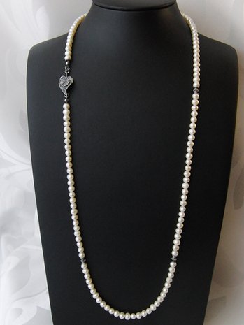 Zilveren Zoetwaterparel Ketting "Blad"