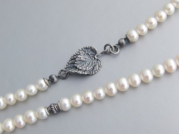 Zilveren Zoetwaterparel Ketting "Blad"