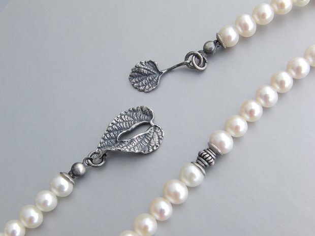 Zilveren Zoetwaterparel Ketting "Blad"