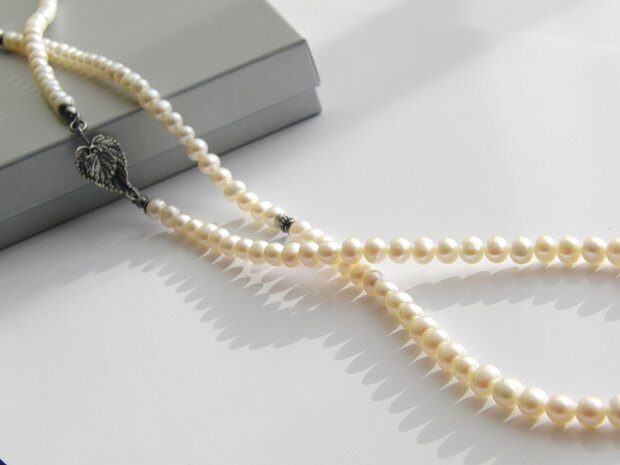 Zilveren Zoetwaterparel Ketting "Blad"
