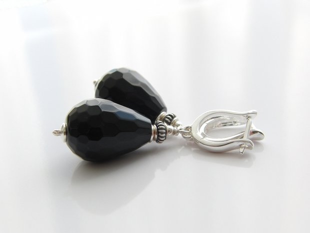 Halfedelstenen Oorbellen met Onyx "Druppels"