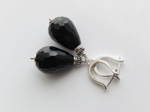 Halfedelstenen Oorbellen met Onyx "Druppels"