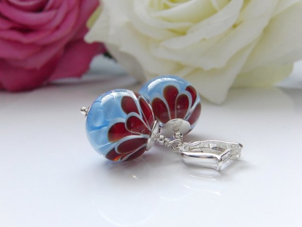 Zilveren Oorbellen met Handgemaakte Glaskralen 2