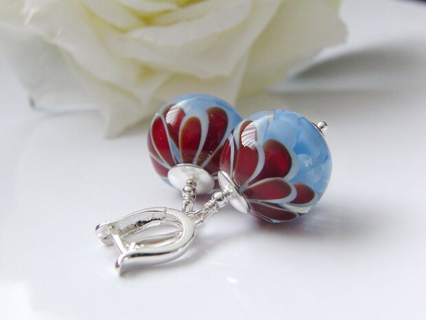 Zilveren Oorbellen met Handgemaakte Glaskralen 2