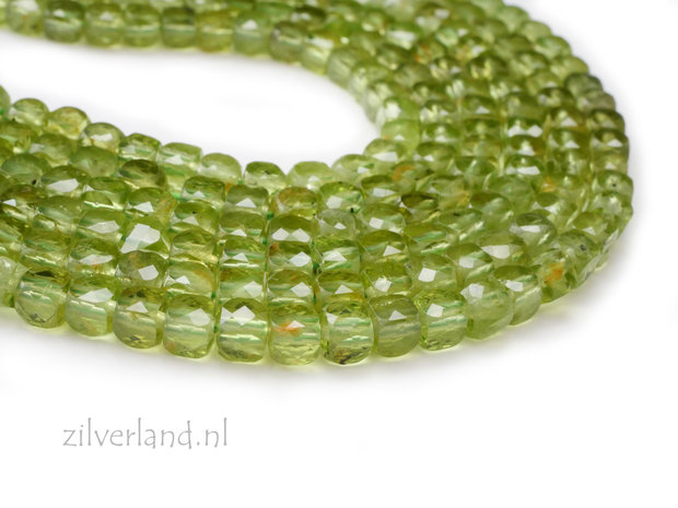 4mm Peridoot Kubus Edelsteen Kralen- Facet