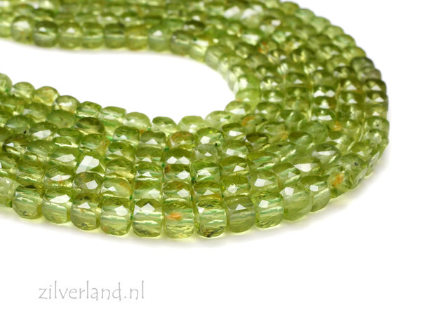 4mm Peridoot Kubus Edelsteen Kralen- Facet