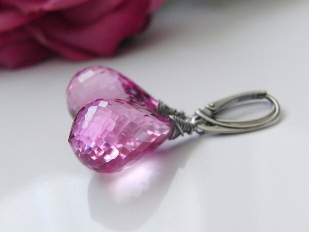 Zilveren Oorbellen met Topaas Light Pink