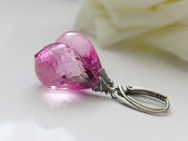 Zilveren Oorbellen met Topaas Light Pink