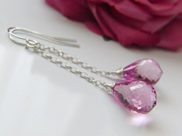 Zilveren Oorbellen met Topaas Light Pink II